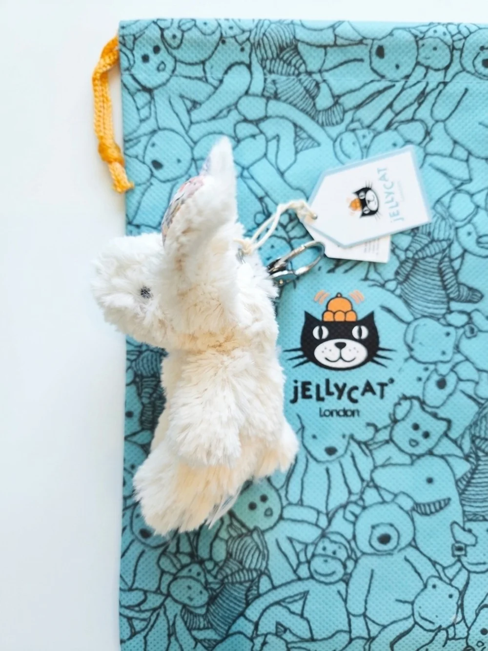 Jellycat Cream Bunny Bag Charm with Floral-Eared